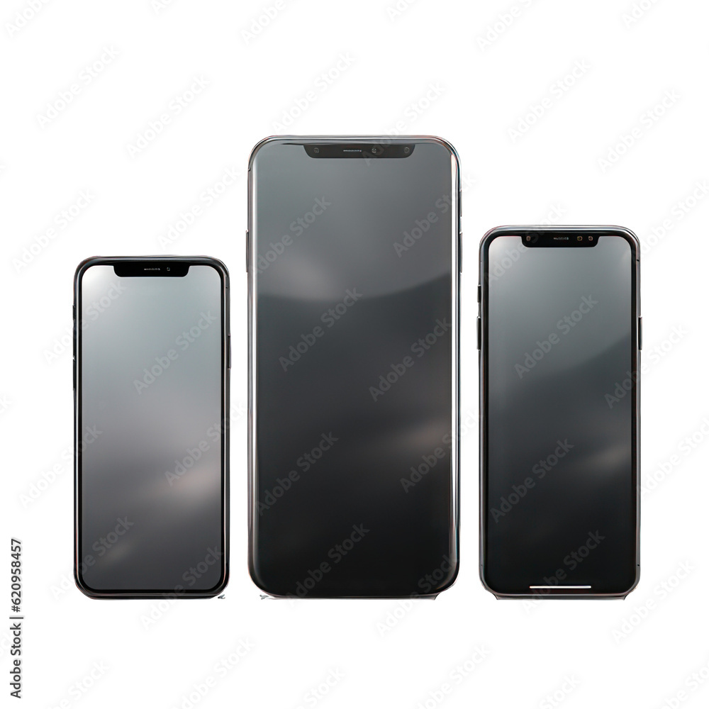 Poster set of smartphones with different sizes and styles isolated on white created with generative ai