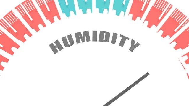 Humidity level on measure scale. Hygrometer mechanic round scale with arrow. Colorful infographic gauge element.