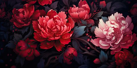 AI Generated. AI Generative. Asian Chinese floral plant flower pattern. Traditional culture vintage retro classic abstract background decoration.  Graphic Art