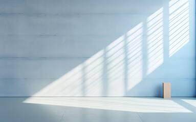 Fototapeta premium Concrete room light blue wall with sunlight empty space minimalist abstract background for product presentation interior design Generative AI