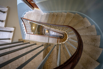 Looking down the spiral staircase