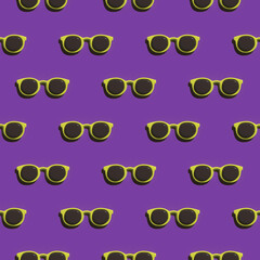 Seamless pattern yellow sunglasses in 3D