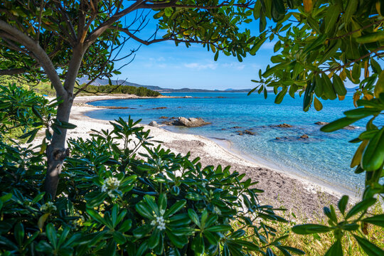 View of Spiaggia Cala d'Ambra beach, San Teodoro, Sardinia