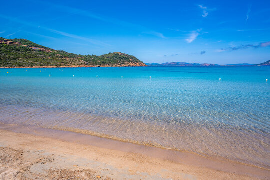 View of Capo Coda Cavallo beach from elevated position, Sardinia