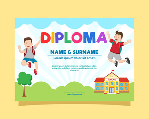 Diploma template for kids certificates kindergarten and elementary