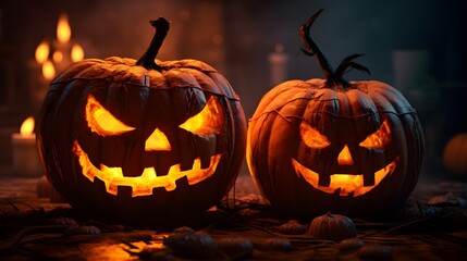 Fototapeta premium Halloween pumpkin jack o lantern, generated with ai