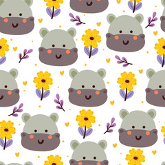seamless pattern cartoon hippo and flower. cute animal wallpaper for textile, gift wrap paper