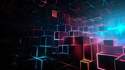 Fondo con cubos geométricos 3d y fractal. Generado por IA.