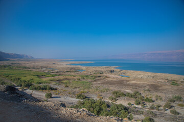 Dead Sea and mountains in Jericho, Palestine