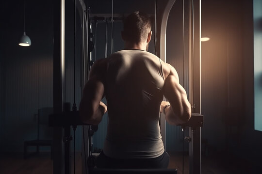Man doing rear delt machine flyes exercise with Generative AI technology.