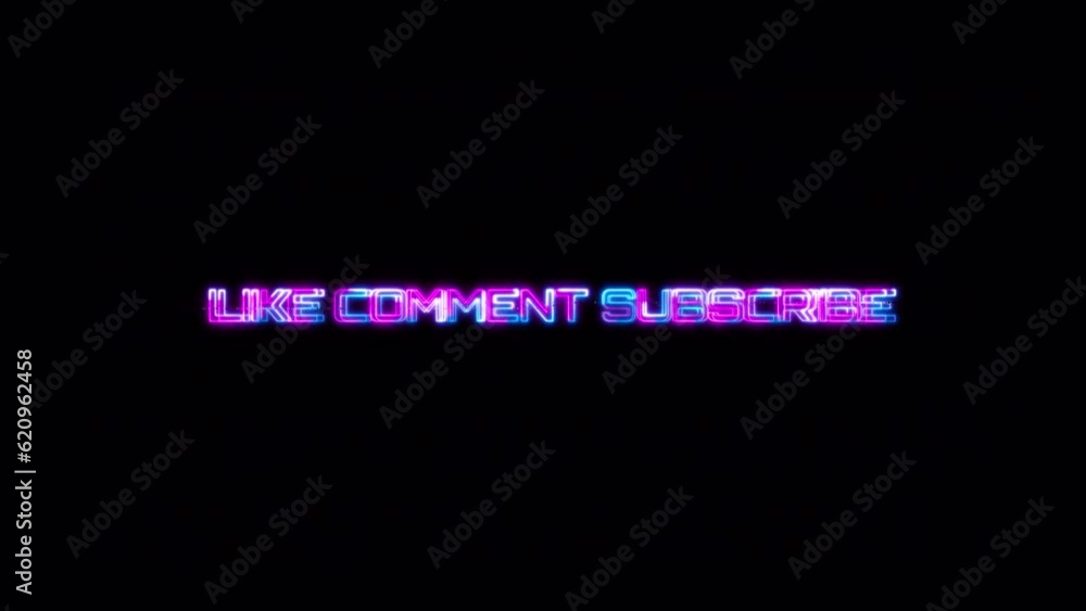Poster loop like comment subscribe blue pink neon text effect illustration on black abstract background. el