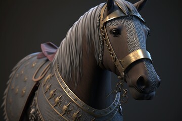 Horse in medieval armor, Generative AI