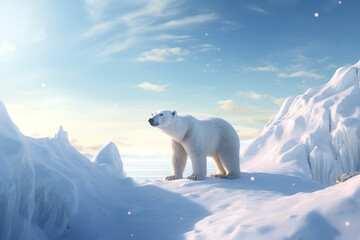 Plakat polar bear in the snow. Generative AI
