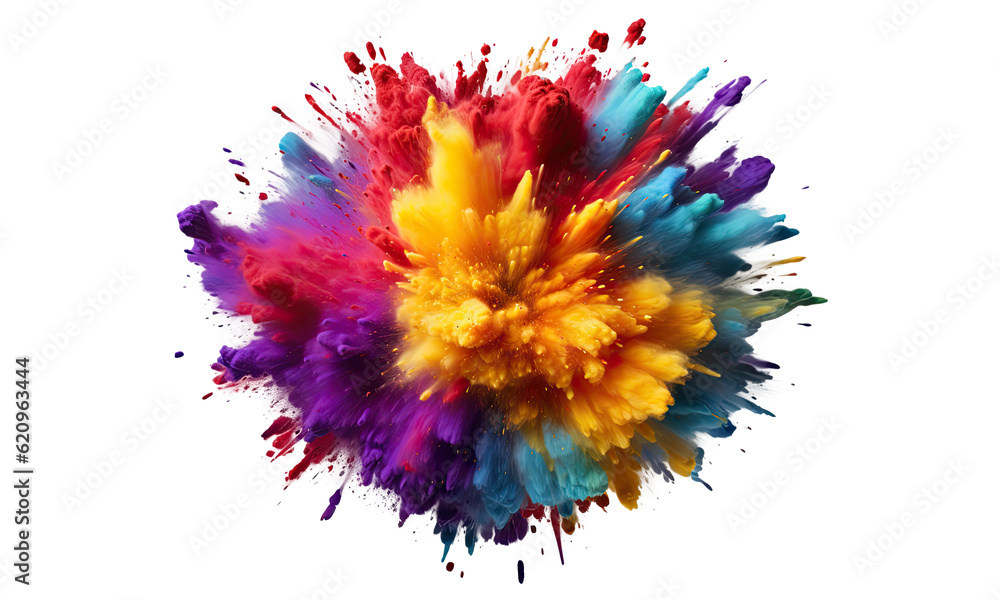 Canvas Prints a colorful paint explosion isolated on white background - generative ai