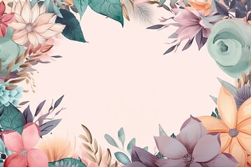 Fototapeta na wymiar Vintage Floral Design with Watercolor Flowers. Wedding Card Template. Generative AI illustrations