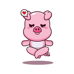 Obraz na płótnie Canvas cute pig doing meditation yoga cartoon vector illustration.