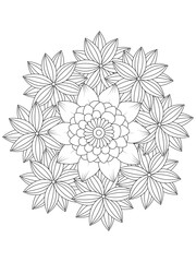 Simple Mandala Zentangle Coloring Book Page Circle Vector Clipart Floral Flower Oriental Oriental Pattern Illustration Indian Meditation Decorative