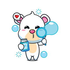 cute polar bear blowing bubbles cartoon vector illustration.