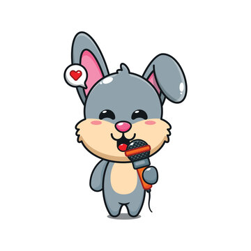 cute rabbit holding microphone cartoon vector illustration.
