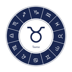 Taurus sign . Vector illustration. Taurus zodiac sign symbole on white background horoscope astrology Zodiac sign. Astrological calendar. Zodiacal black and white vector horoscope. Line symbol
