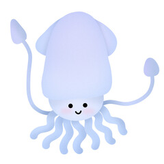 Cartoon caricature of a cute and funny squid from the sea.
