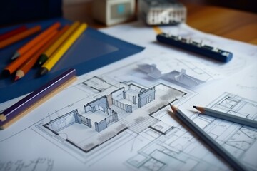Architect designer Interior creative working hand drawing concept. Generative AI