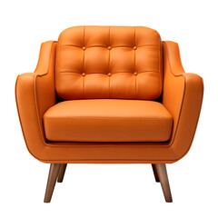 vintage orange leather chair on isolated transparent background