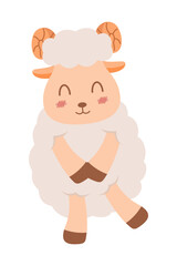 Fototapeta premium Cute sheep mascot cartoon illustration. Cute animal character for nursery, mascot, Eid al-adha element design