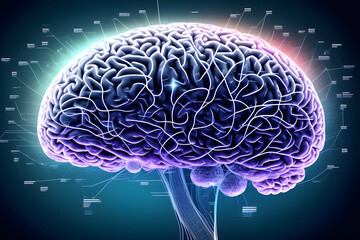 Human brain on mental idea mind Concept. Artificial Intelligence, neuronets. Digital Brain big Data. Generative AI.