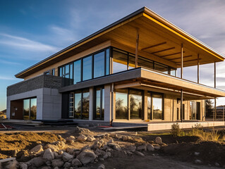 Facade of a country house being built, AI Generation