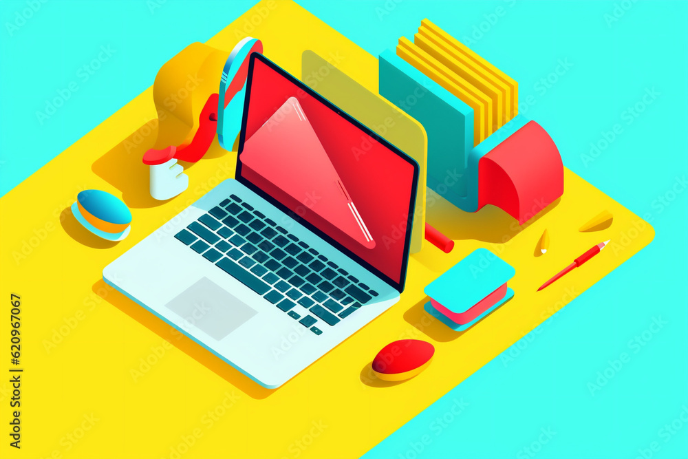 Poster computer background design technology business colours laptop gadget desktop web hand. generative ai