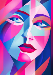 minimal woman cubist cubism portrait fashion poster graphic face abstract modern. Generative AI.