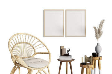  Frame mockup with armchair on white background