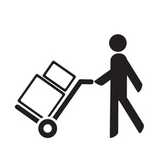 Icono de un hombre transportando dos cajas con un carro. Vector