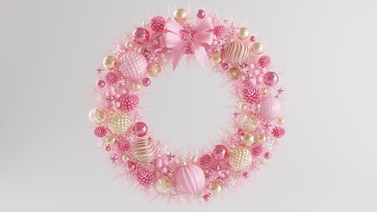 Luxury christmas wreath 3d rendering illustration for christmas festival with christmas tree,santa claus,gift boxes, ribbon,ball,snow,product, promotion sale, presentation pedestal 3d render