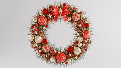Luxury christmas wreath 3d rendering illustration for christmas festival with christmas tree,santa claus,gift boxes, ribbon,ball,snow,product, promotion sale, presentation pedestal 3d render © Siam Vector