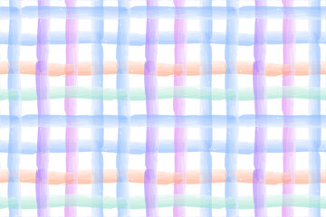 Tartan plaid seamless pattern, watercolor brush stroke crossing stripes, pastel multicolor editable background