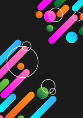 The gradient color of four circles pink, green, orange, and blue with white lines on black background. Vector and illustration for banner and backdrop website.
