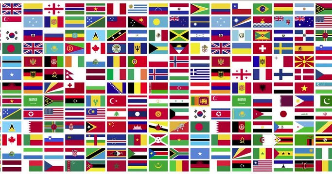 flags of countries in the world move horizontally. 4k 60FPS