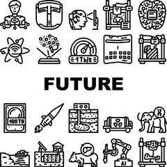 Fototapeta premium future technology digital data icons set vector. tech futuristic, business internet, communication network, modern information future technology digital data black contour illustrations