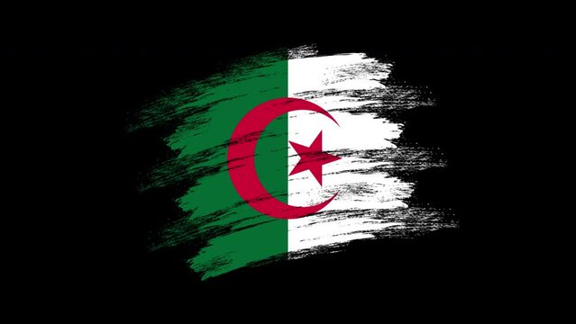 4K Paint Brush Algeria Flag with Alpha Channel Stock Video Waving Brushed Algerian Banner. Transparent Background Texture Fabric Pattern High Detail. stock video