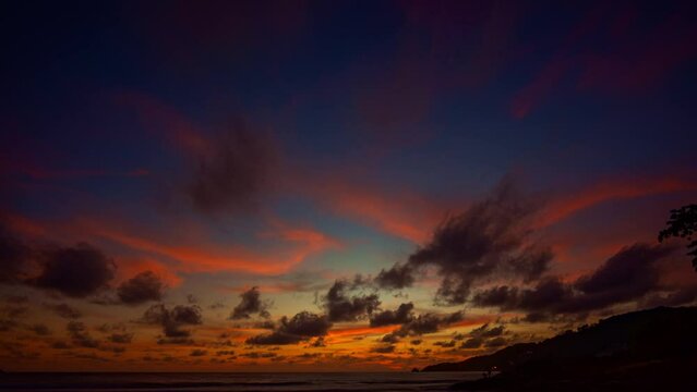 .time lapse cloud moving above the sea at colorful sky of sunset..Imagine the beautiful pink cloud on beautiful sky in sunset above the sea..Majestic sunset landscape. sky texture background.
