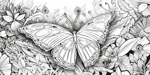 coloring book butterfly psychedelic mandala. IMAGE AI