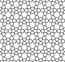 Seamless geometric ornament based on traditional islamic art. Black and white.