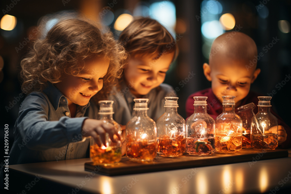 Aufkleber capturing a science experiment in the laboratory, school, back to school generative ai