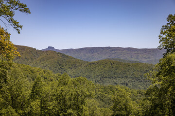 Table Rock Mountain, and view over Pisgah National Forest, Blue Ridge Mountains, North Carolina USA