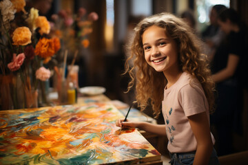 A student presenting their artwork in an art class, School, Back to School Generative AI