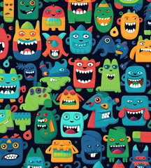 seamless pattern with funny monsters