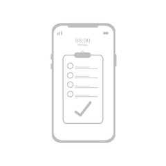 icon task management todo check list with mobile phone, check list on mobile, tick correct sign mark for document approve, check box icon with correct, take an assessment, questionnaire, evaluation
