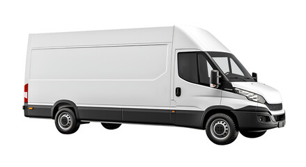 white long size delivery truck on isolated transparent background